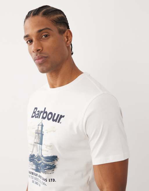 Barbour Harbourside short sleeve lighthouse graphic tailored t-shirt in white , 4 of 5