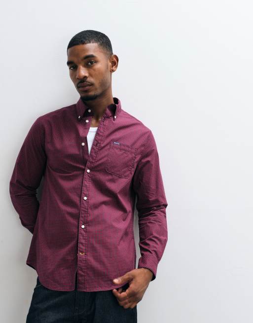 Barbour Harbourwall long sleeve tailored gingham check shirt in red, 4 of 5