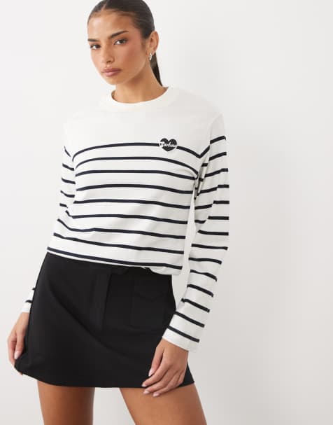 Barbour Harling long sleeve heart logo striped top in white - view 1