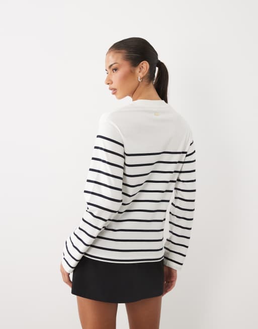 Barbour Harling long sleeve heart logo striped top in white, 4 of 4