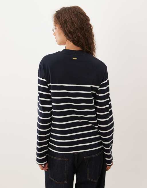 Barbour Harling long sleeve heart logo top in navy and white stripe, 4 of 4