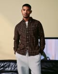 [Barbour] Barbour Harthill tailored checked cord shirt-Brown Chest 38 brown