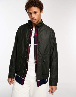 Barbour Harton zip up wax jacket in green - ASOS Price Checker