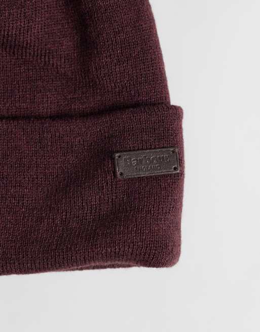 Barbour Healey knitted acrylic blend logo beanie in burgundy, 2 of 3