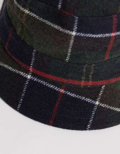 Barbour Heidi wool tartan check bucket hat in green, 2 of 3