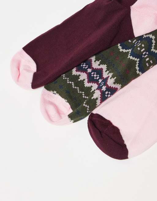 Barbour Helen fair isle sock gift set in olive green , 2 of 3