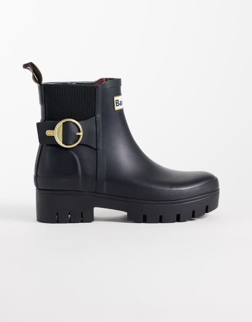 Barbour Hepburn buckle ankle welly boot in black, 2 of 5