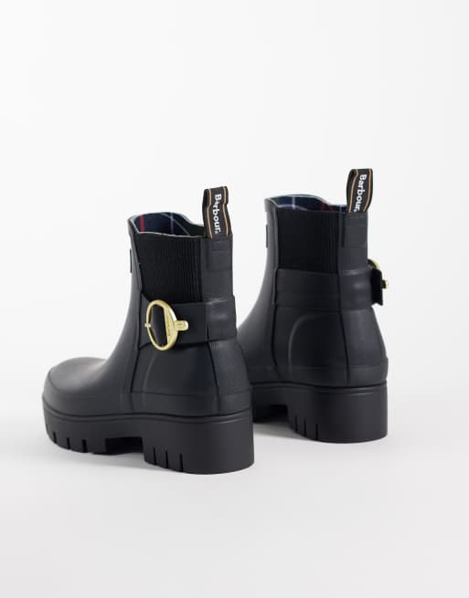 Barbour Hepburn buckle ankle welly boot in black, 4 of 5