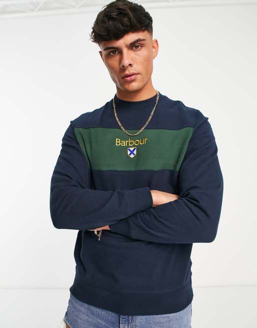 Barbour Honour panel crew neck sweatshirt in navy | ASOS