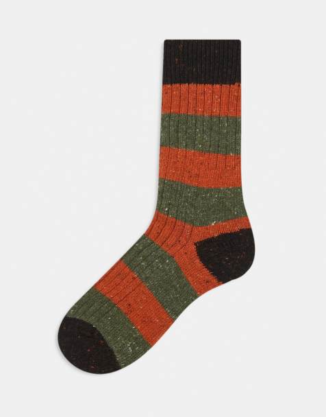 Barbour Houghton stripe socks in burnt orange - view 1