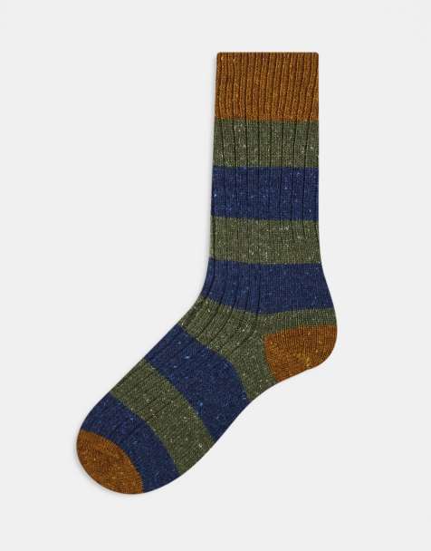 Barbour Houghton stripe socks in thyme - DGREEN - view 1