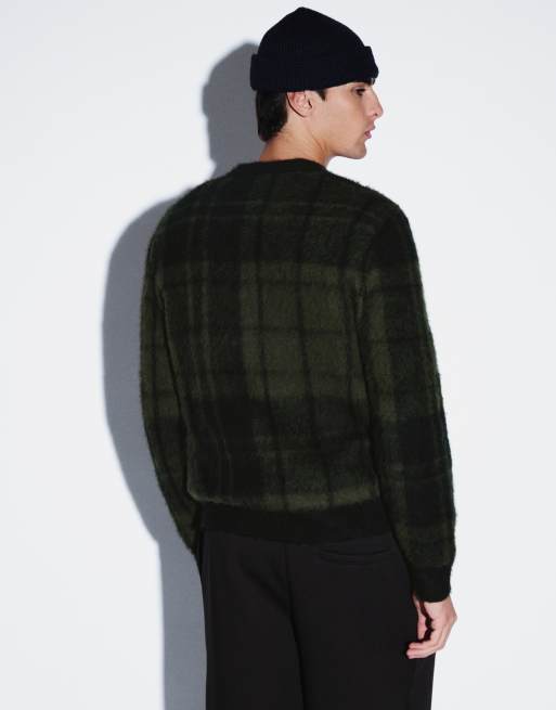 Barbour Hunham tartan check v neck knitted jumper in navy/green, 4 of 5