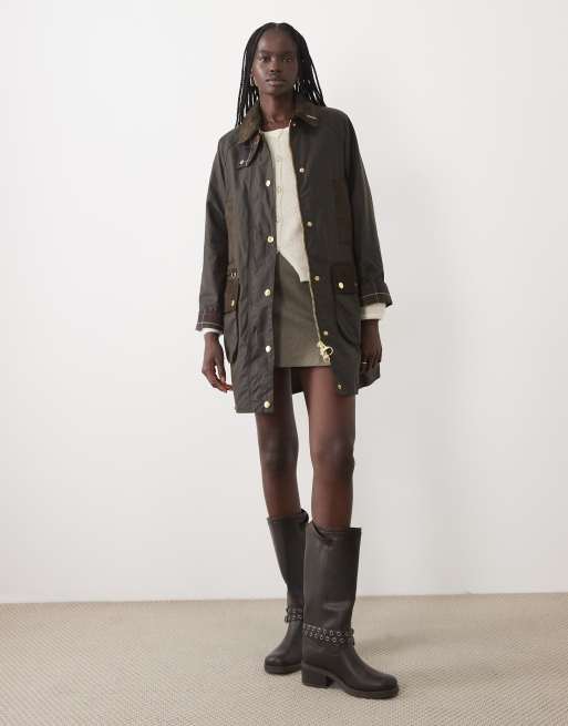 Barbour Icons Beaufort long wax jacket in olive green, 3 of 4