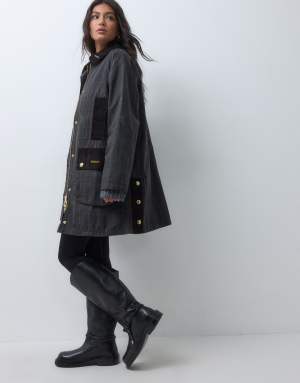 Barbour Icons Beaufort reimagined long wax tartan check jacket in olive green