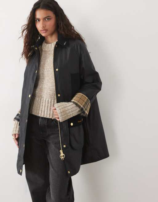 Barbour Icons Beaufort wax long jacket in navy, 3 of 4