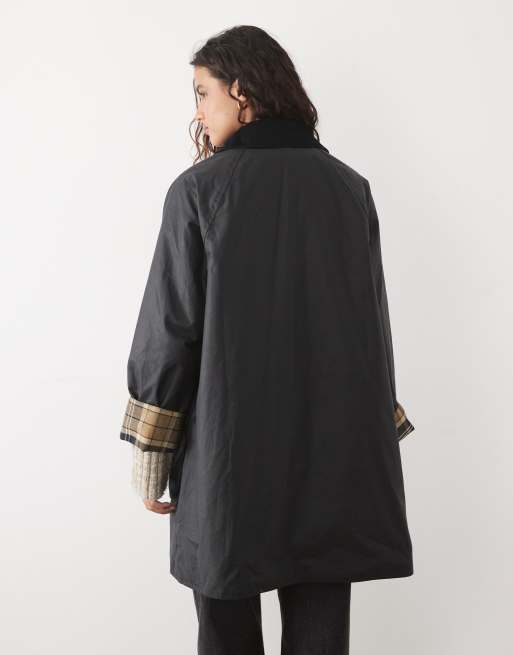 Barbour Icons Beaufort wax long jacket in navy, 4 of 4