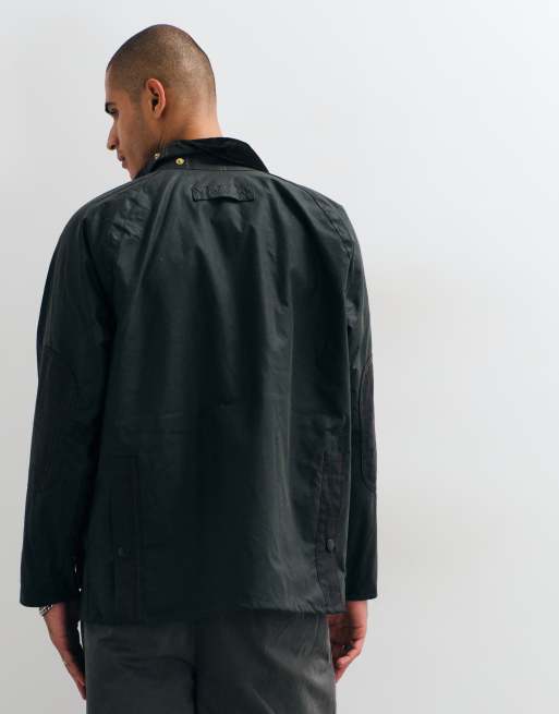 Barbour Icons Bedale tartan check patch wax jacket in dark green, 3 of 5