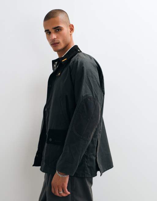 Barbour Icons Bedale tartan check patch wax jacket in dark green, 5 of 5