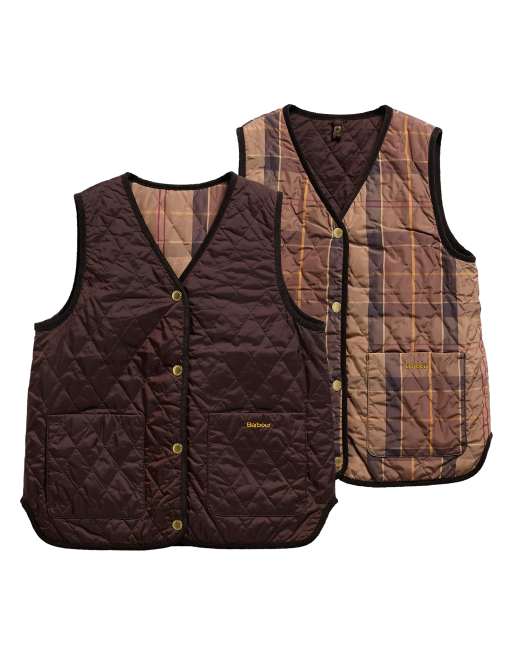 Barbour Icons reimagined reversible tartan check quilted linger vest in black, 5 of 5