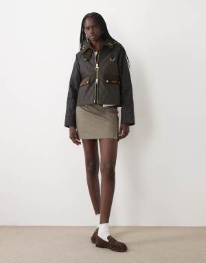 Barbour Icons Spey reimagined tartan check quilted wax jacket in olive green