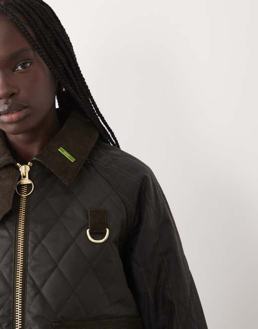 Barbour Icons Spey reimagined tartan check quilted wax jacket in olive green, 2 of 6