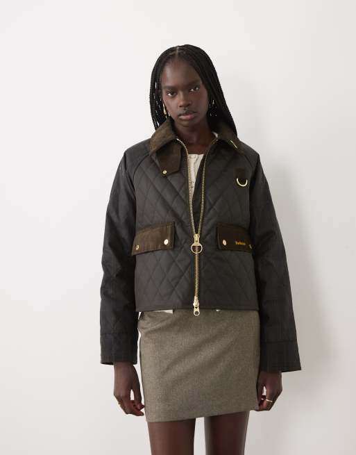 Barbour Icons Spey reimagined tartan check quilted wax jacket in olive green, 4 of 6