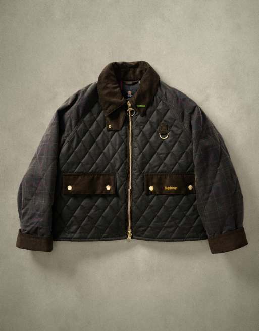 Barbour Icons Spey reimagined tartan check quilted wax jacket in olive green, 5 of 6