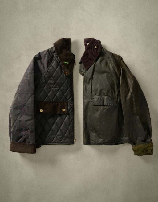 Barbour Icons Spey reimagined tartan check quilted wax jacket in olive green, 6 of 6