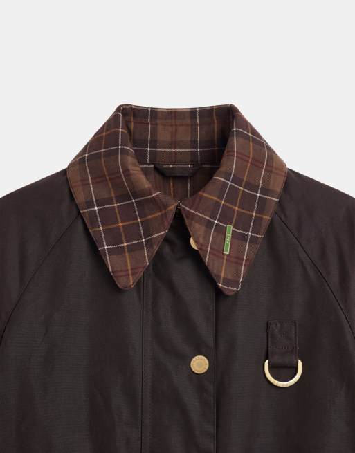 Barbour Icons Spey Wachsjacke mit kontrastierendem kariertem Kragen in Schwarz, 8 von 8