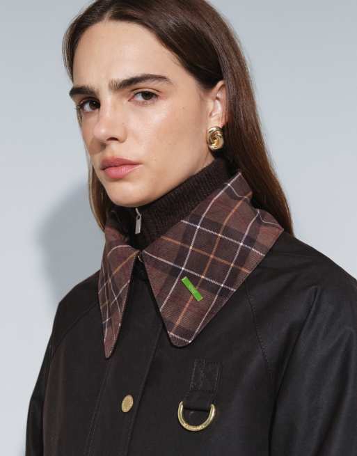 Barbour Icons Spey wax jacket with contrast tartan check collar in black, 3 of 7