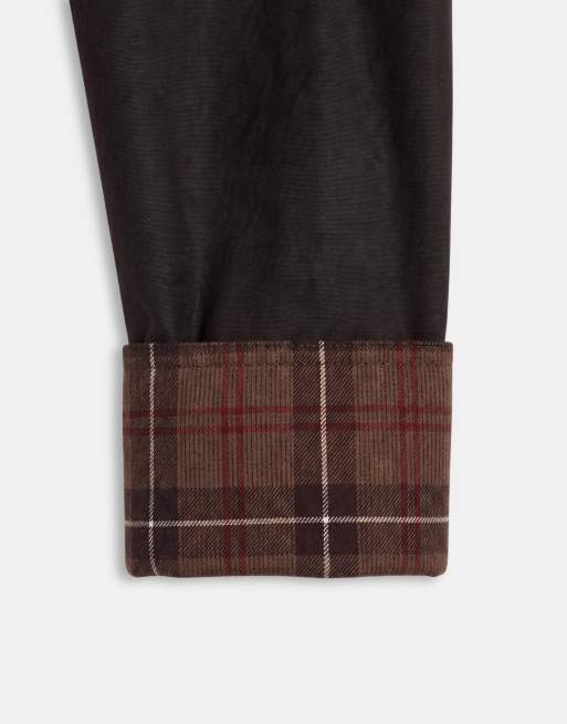 Barbour Icons Spey wax jacket with contrast tartan check collar in black, 7 of 7