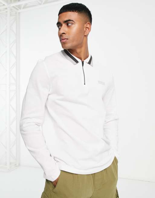 Barbour International Adisham long sleeve plain polo in white ASOS