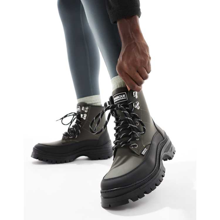 Barbour International Alani leather rubber hiker boots in khaki