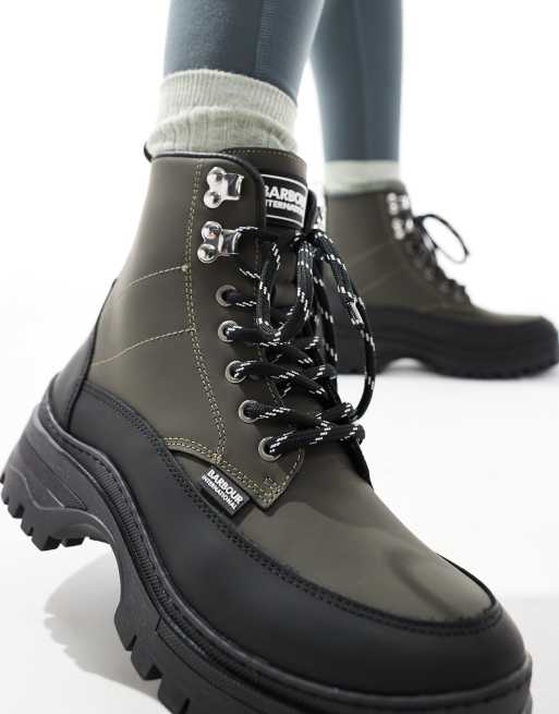 Barbour International Alani leather rubber hiker boots in khaki