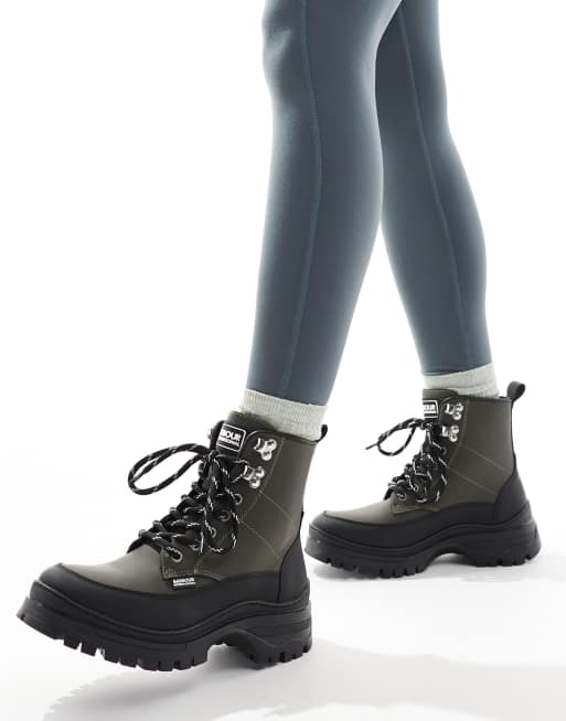 Barbour International Alani leather rubber hiker boots in khaki/black, 3 of 4