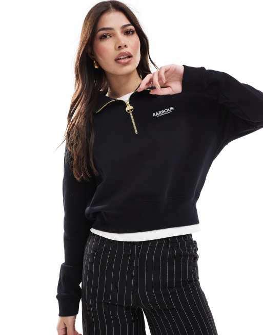 Barbour International Alani logo quarter zip sweatshirt in black exclusive to asos