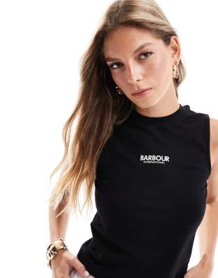 Barbour International Alani logo sleeveless top in black exclusive to ASOS