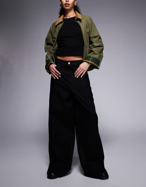 Barbour International Alexis high waisted wide leg trousers in black, 3 of 5