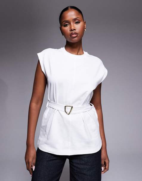 Barbour International Alexis relaxed tie up buckle top in white