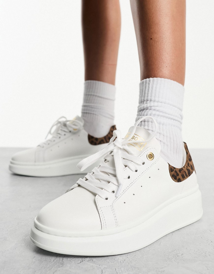 Barbour International Amanza flatform leather trainers in white-Multi