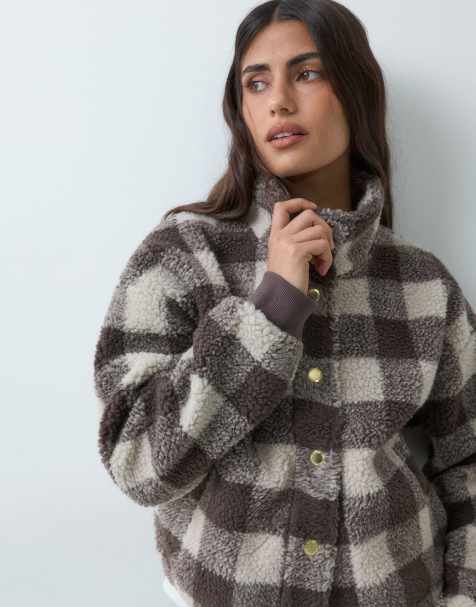 Barbour International Amaya polaire zippée à carreaux marron truffe/blanc - view 1