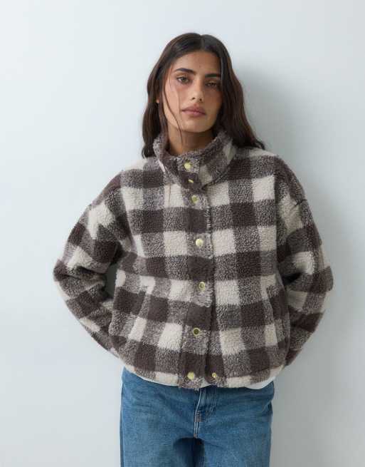 Barbour International Amaya polaire zippée à carreaux marron truffe/blanc, 4 de 5