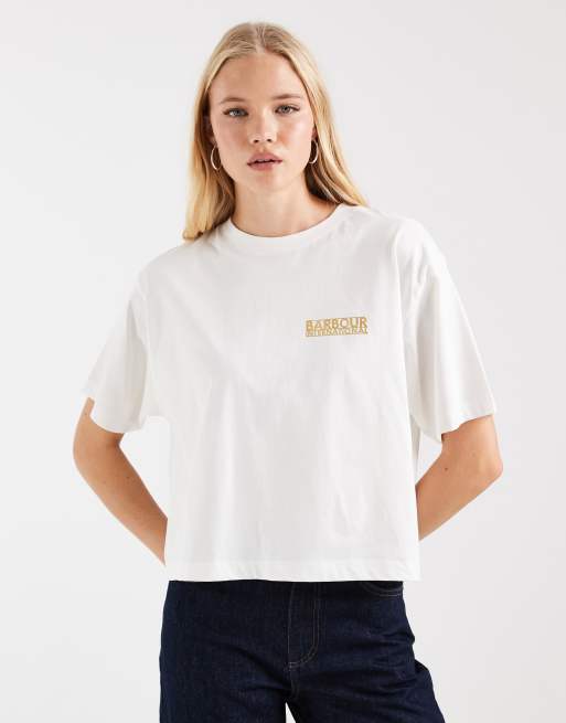 Barbour International Amaya short sleeve logo t-shirt in off white, 3 of 4