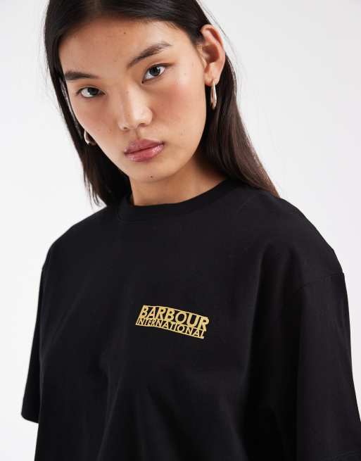 Barbour International Amaya T-shirt con logo a maniche corte nera, 3 di 4