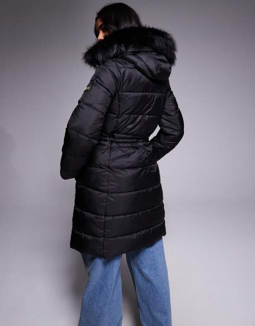 Barbour International - Anastasia - Sort dynejakke med hætte med imiteret pels , 3 af 4