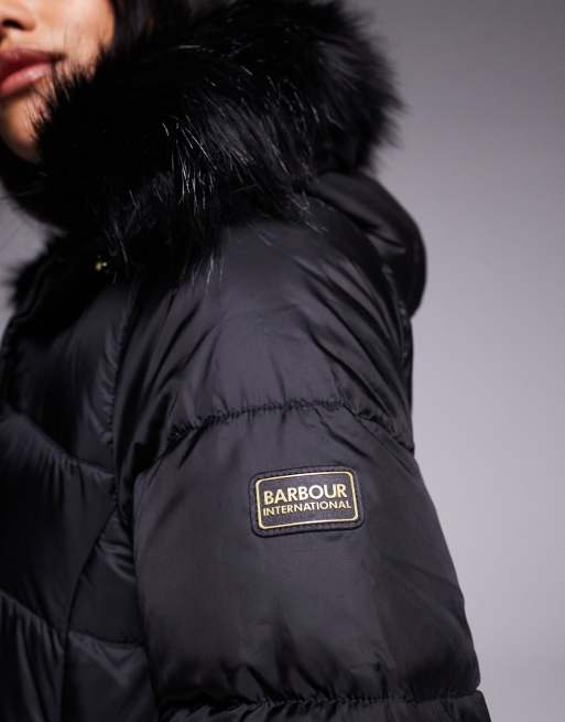 Barbour International - Anastasia - Sort dynejakke med hætte med imiteret pels , 4 af 4