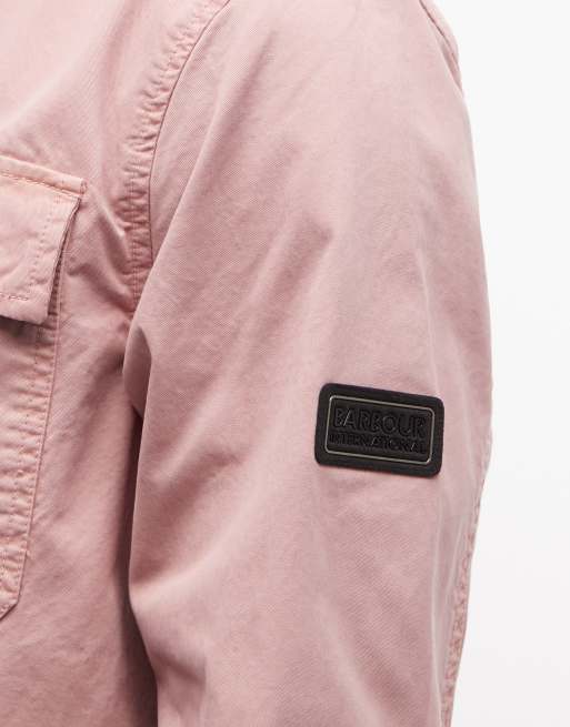 Barbour International Arlo button through logo overshirt in pink, 3 of 5