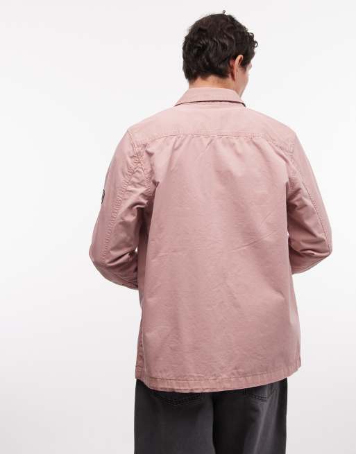 Barbour International Arlo button through logo overshirt in pink, 4 of 5