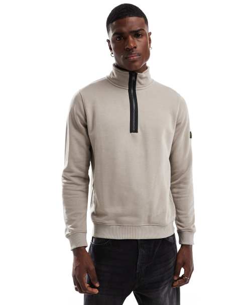 Barbour International badge funnel neck sweatshirt in concrete - view 1