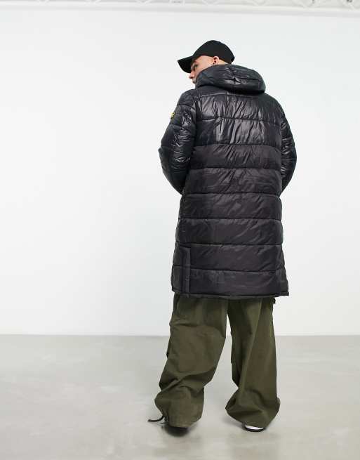 Barbour International Balfour long quilted coat in black